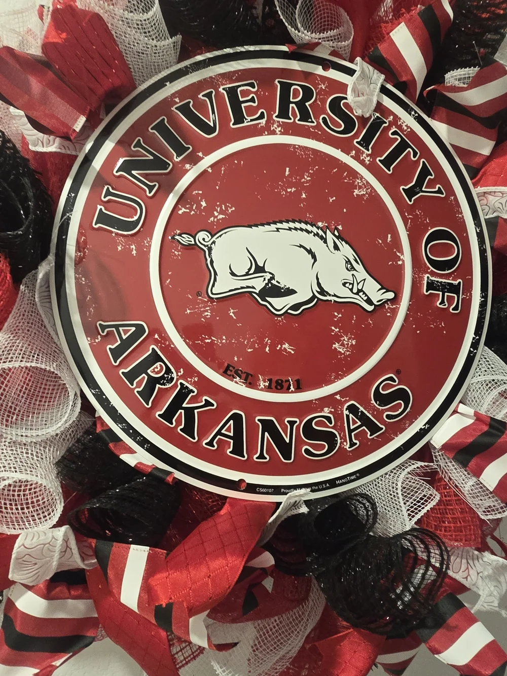 W135 Arkansas Razorbacks WPS Red & White WreathHandmade Arkansas Razorbacks